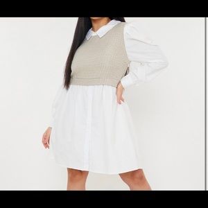 Blush Houndstooth Sweater Vest Shirt Dress